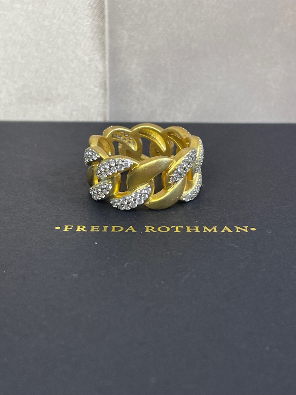 Freida Rothman S925 Gold & Silver "Armor of Hope" Pavé Cuban Ring NWT $295 MSRP